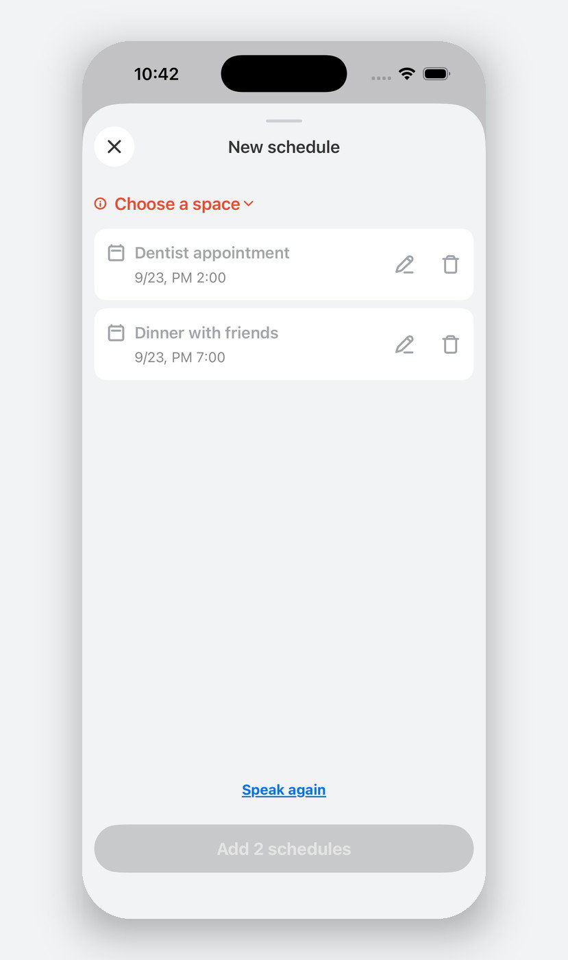 It organizes like this. Choose a space and tap 'Add'.
