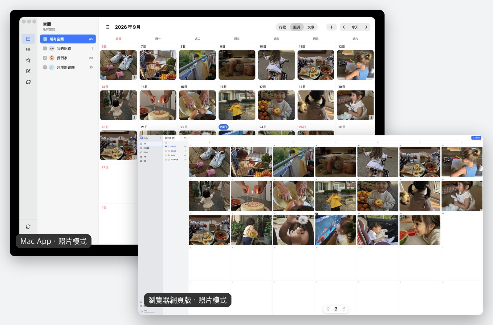 照片模式在 Mac App 和瀏覽器上的顯示效果相同。